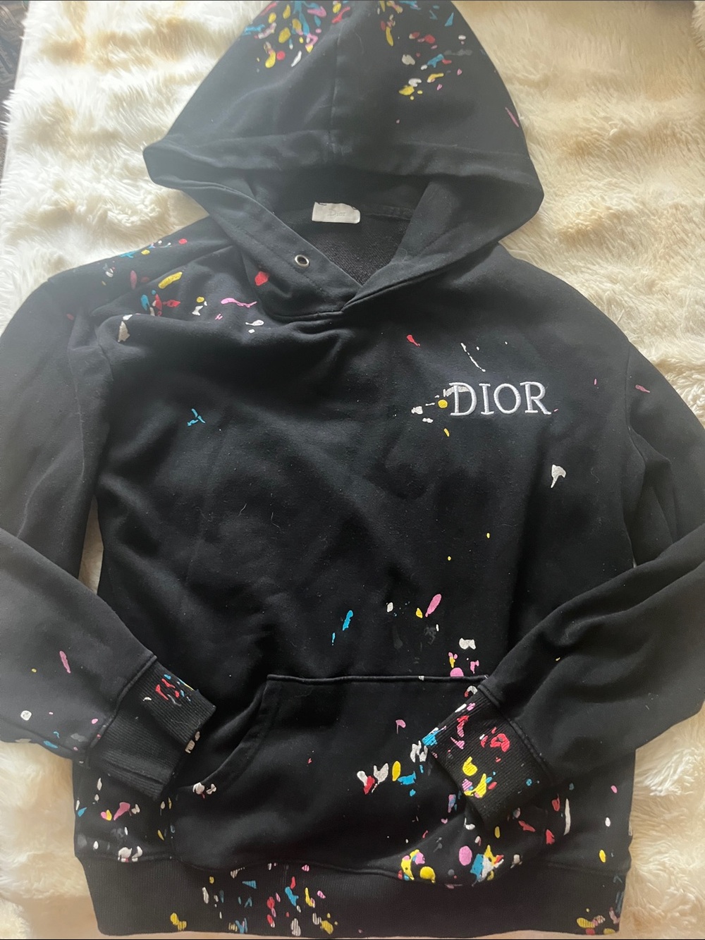 Dior Black Hoodie with Multicolor Paint-Splatter